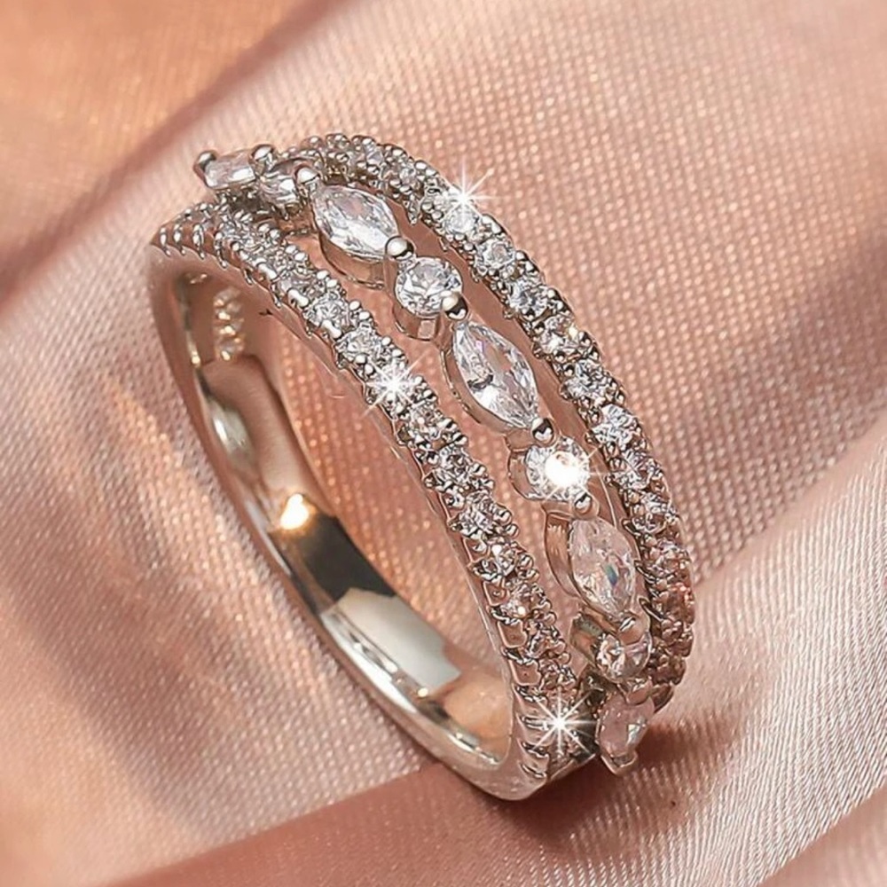 Sterling Silver floating cubic zirconia band ring